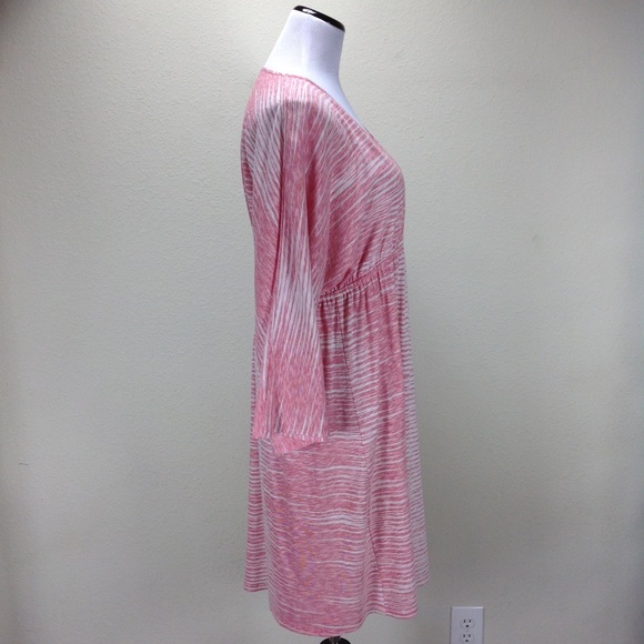 Natori Red & Cream V-Neck Empire Waist Dress - Picture 5 of 8